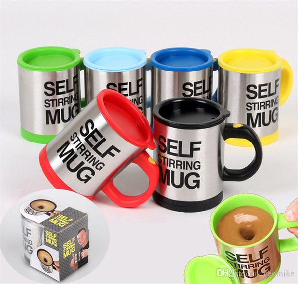 Lazy Self Stirring Mug Automatic Electric Coffee Tea Mixing Cup With Lid Stainless Steel 380ml Creative Drinkware DHL Shipping