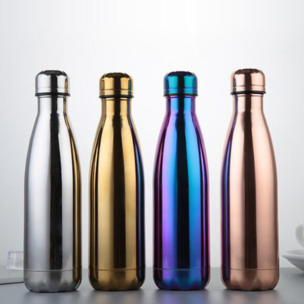 Cola Shaped Water Bottle High Capacity Coffee Cups Plating Stainless Steel Double Wall Vacuum Thermal Insulation Cup Business Gift 500ML