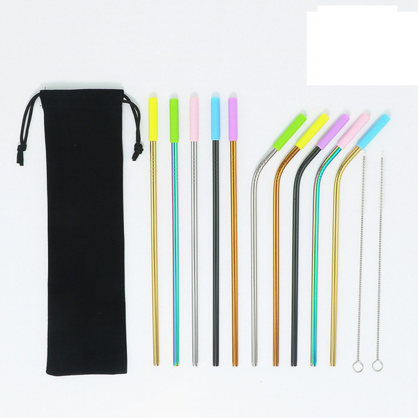 Retail Packing Silver Stainless Steel Straw Kits Reusable Drinking Bent Straight Metal Straw Tea Coffee Tools Straw design