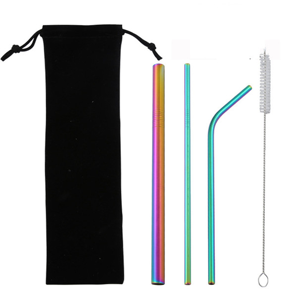 Hot 4 in 1 Stainless Steel Drinking Straws Sets Retail Packing Reusable Straws Metal Drinking Straw Bar Drinks Party wine Accessories