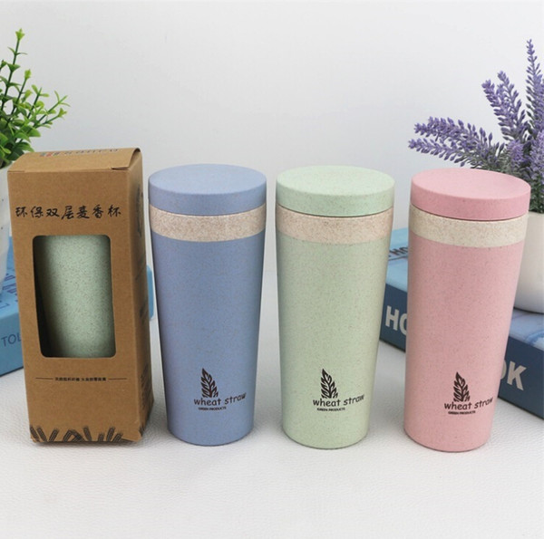 Wheat straw double insulation mug Creative portable hand cup green water bottle with cover leak student cup