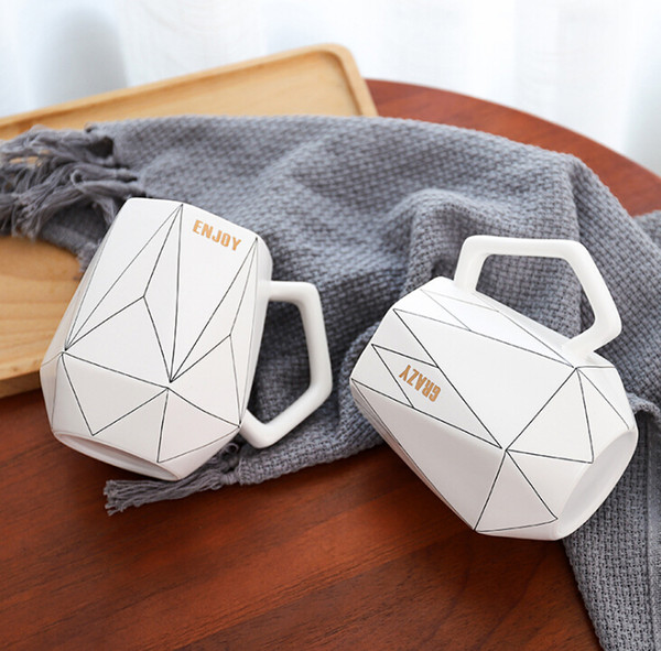 Office Coffee Cup Milk Cup Ceramic Cup Creative Polygonal Ceramic Mug Couple Cute Diamond Cups Factory Direct Mugs