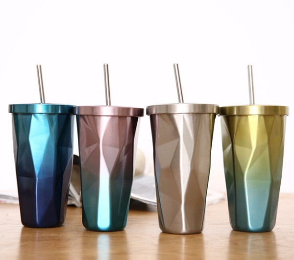 Stainless Steel Irregular Straw Cup Double Stainless Steel Ice Cup Coffee Mug Ice Ice Cup Gift Customize