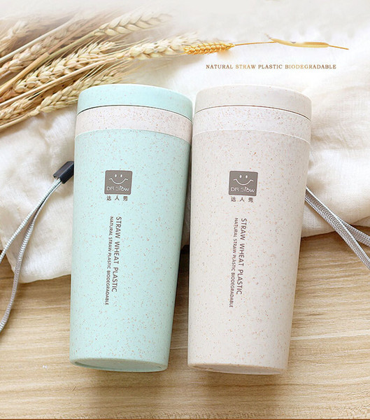 Wheat straw double hand cup creative portable hand cup green water bottle with lid student cup