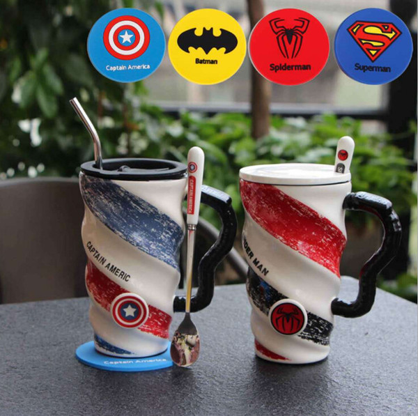 Ceramic Coffee Cup Avengers Cup Large Capacity Spiral Cup Creative with Cover Captain America Mug + Spoon