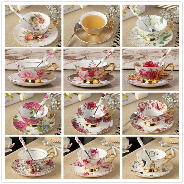 Elegant Bone Porcelain China Tea Coffee Cups And Saucer Spoon Set Ceramic Luxury British Style Afternoon Tea Cup Set Gift