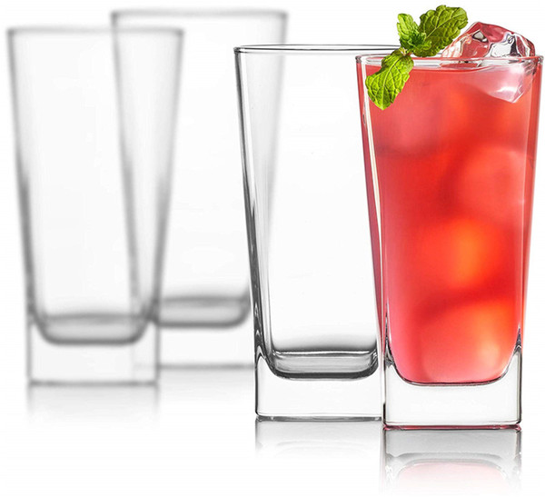 Highball Glasses Lead-Free Crystal Clear Glass Elegant Drinking Cups for Water, Wine, Beer, Cocktails and Mixed Drinks Round Top, Square Bot