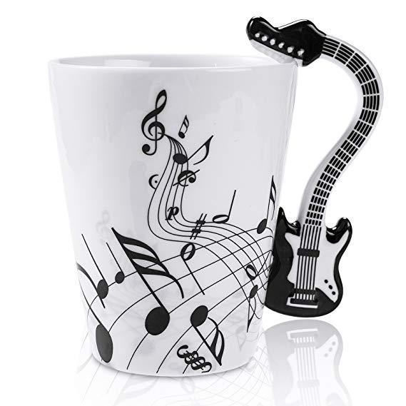 Fashion Ceramic Coffee Cup with Handle Guitar Mug Music Note Mug Guitar Gift for Friend Father Mother 400ml