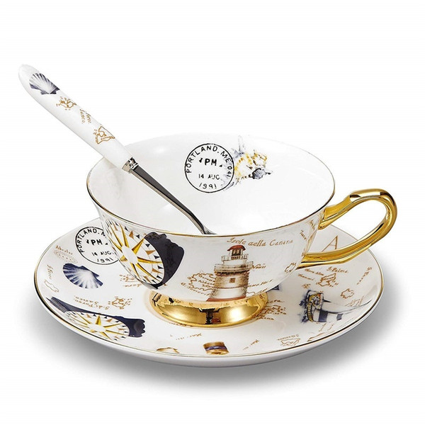 Beacon Stamp Yacht Gold-plated Gild Porcelain Coffee Cup and Saucer Ceramic Mugs GILDING Demitasse