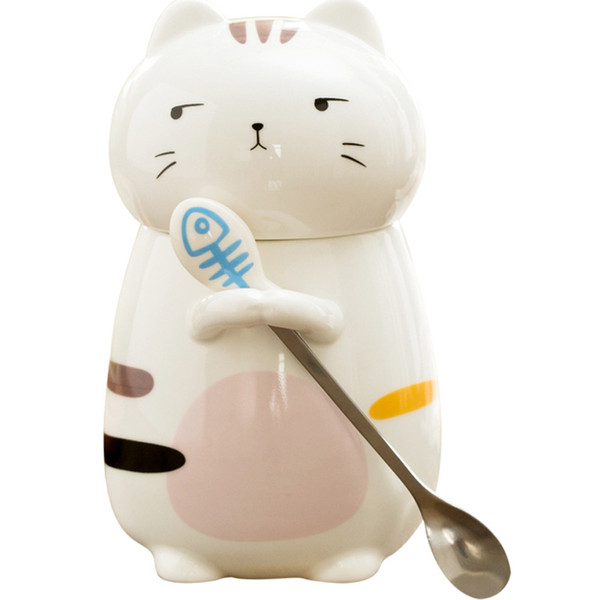 New 400ML cartoon 3D stereo cat mug Cute kitten large capacity ceramic cup Milk coffee tea mug Spoon with lid Holiday gift