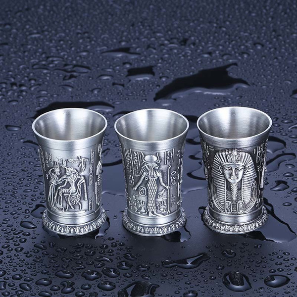 3 Pcs/Set Ancient Egypt Pharaoh Cleopatra Rameses Rah 3D Cameo Silvery Copper Shot Glass Cocktail Liquor Wine Cup Tass Cappie