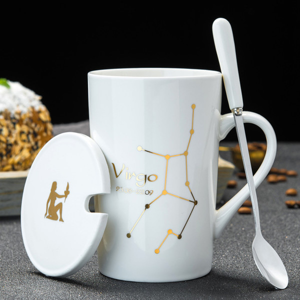 420ml Ceramic Coffee mugs Constellation Theme Lucky Mug with Gift Box with Lid and Spoon Christmas Gift for Friends