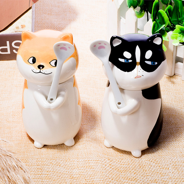 Cartoon couple cup cute creative ceramic mug birthday gift lid spoon zodiac