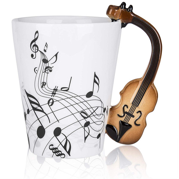 400ml Novelty Violin Mug Ceramic Coffee Milk Cup with Handle Music Cup Christmas Mug Gift for Friend Colleague Dad Mom