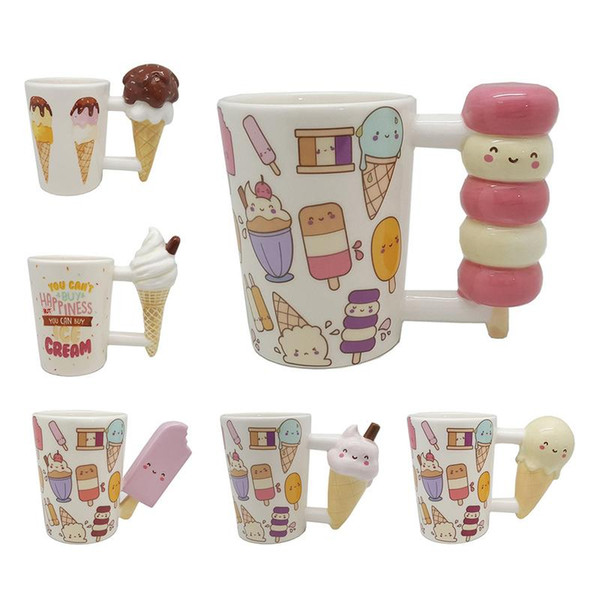 Creative Ceramic Mug Beauty Tools 3D Hand Emoticon Ice Cream Popsicle Shape Cup Handle Tea Cup for Gift