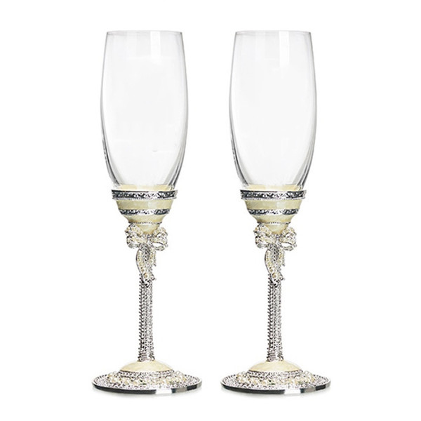 GFHGSD wedding wine glasses for love crystal champagne flutes Creative toasting champagne wine glasses White pearl enamel