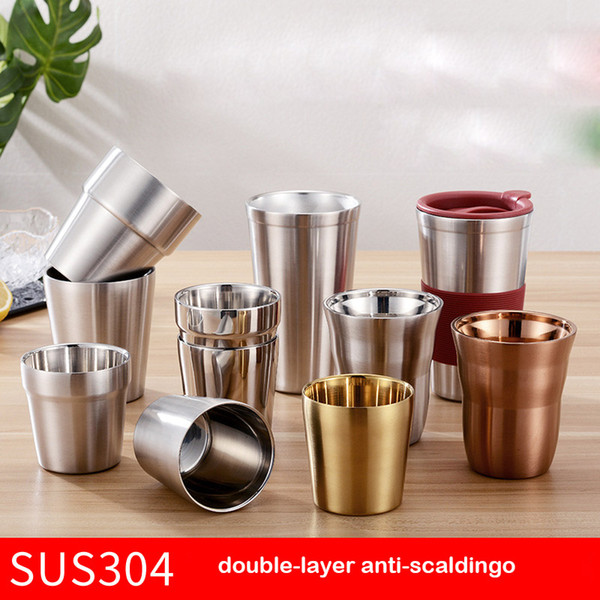 304 Stainless Steel Double-Deck Water Cup Beer Coffee Cup Children Double Wall Vacuum Waist Shape Water Cups w95995