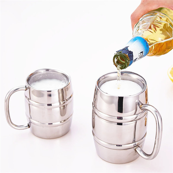 Glossy Stainless Steel Mugs Double Wall Beer Mugs Drinking Cup Mugs with Handle Oktoberfest Use Barware