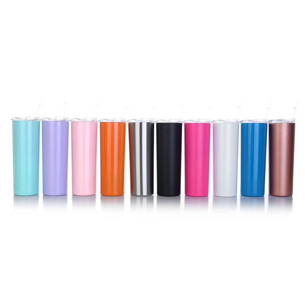 20oz Skinny Straight Cups Stemless Stainless steel tumblers Water Bottle Large capacity Insulated Mugs with lids straws