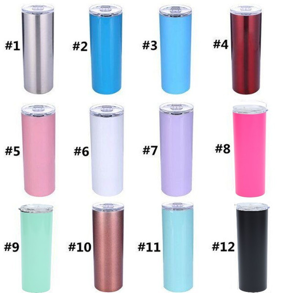 NEW 20oz Stemless stainless steel tumblers Skinny Cup with closed lid straw Mugs Vacuum Insulation Flask thermos Water Bottle