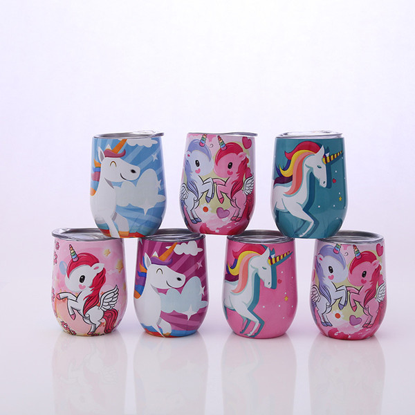 12 oz Unicorn Egg Cups Wine Glass Stemless stainless steel tumblers double wall Beer Coffee Mug With lid Christmas Gifts