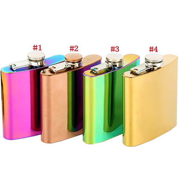 Rainbow Colored Plating Stainless Steel Hip Flask 6oz Creative Electroplate Whisky Flagon Portable Wine Jug 4 Colors