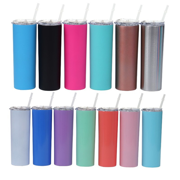 20oz Stainless Steel Skinny Tumbler Vacuum Insulated Straight Cup Beer Car travel Coffee Mugs with Lid and Straw