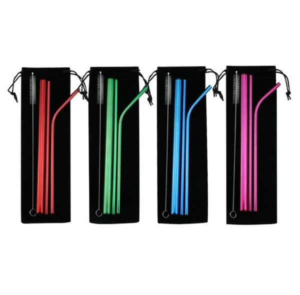 1LOT=5Pcs Stainless Steel Drinking Straw Straight Bent Reusable Straws Juice Party Bar Accessorie DHL Free shipping