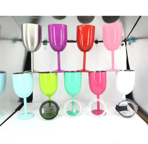 9 color 10oz Wine Glasses Goblet Cup stainless Steel Vacuum Double Wall Insulated thermo Mug Drinkware With Lid