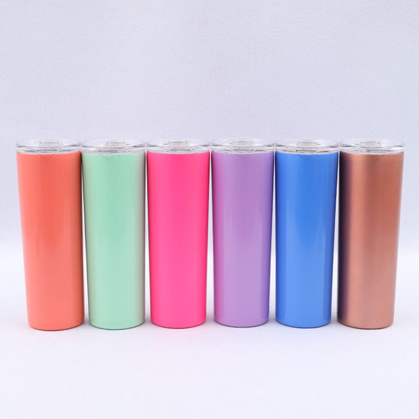 20oz Skinny Stainless Steel Tumbler Straight Cup double wall water bottle Insulated coffee Mugs with Lid and Straw