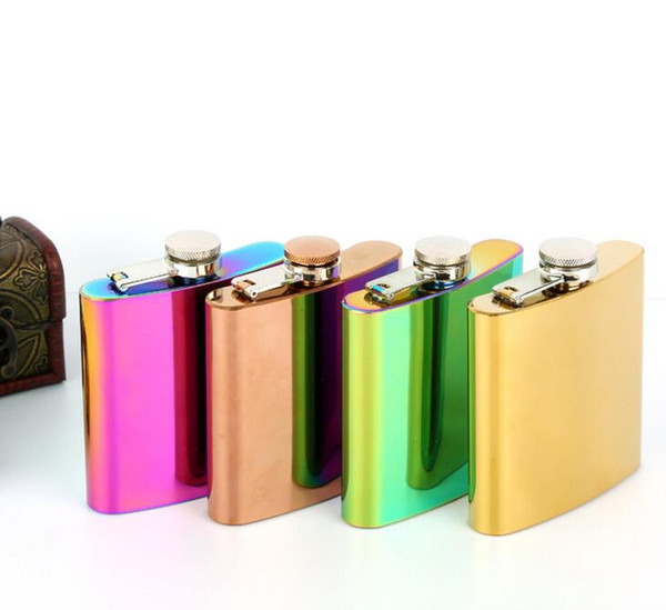 6OZ Stainless Steel Jug Portable Hip Flask Rainbow Colorful Tumbler Gold-Plated Gradient UV 4 Color Wine Glass