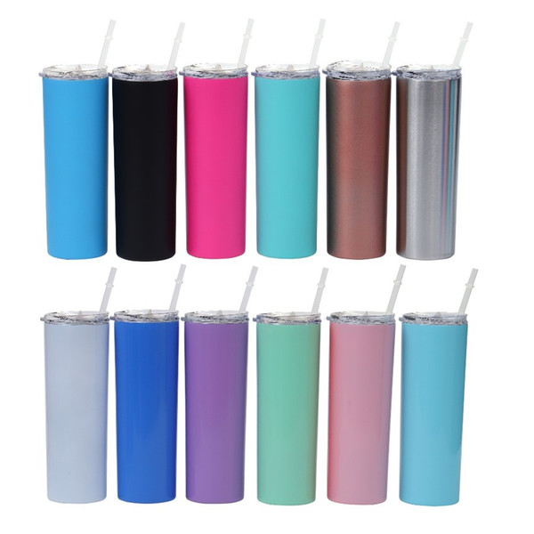 20oz 600ml Straight Cups Skinny Stemless Stainless steel tumblers Water Bottle Vacuum Insulated Mugs with lids straws