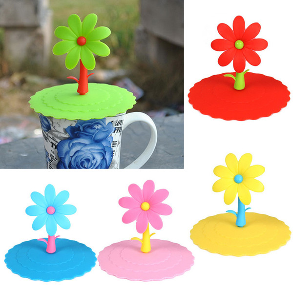 Sunflower silicone Cup Lid Creative Cartoon leakproof Cup Cover Eco-Friendly Watertight Mug Cap 5 Colors DHL Free Shipping