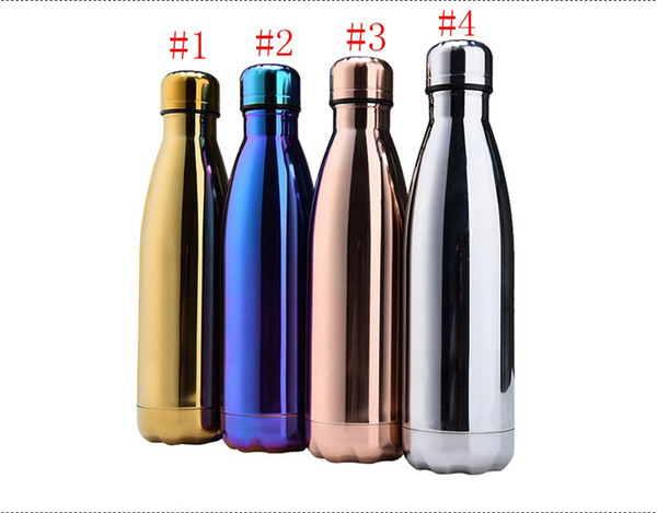 50pcs Cola Bottle Water Cup Stainless Steel Thermos Insulation 17oz 500ml Vacuum Sports Coke Travel Mugs 4 Colors