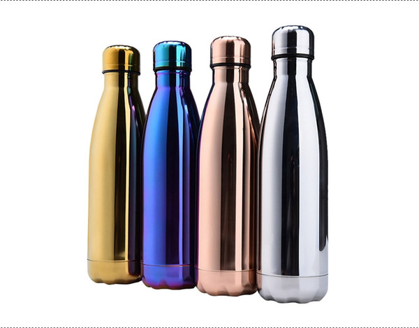 10pcs Cola Bottle Water Cup Insulation Mug 500ML Vacuum Bottle Sports Stainless Steel Cola Bowling Shape Travel Mugs 4 Colors