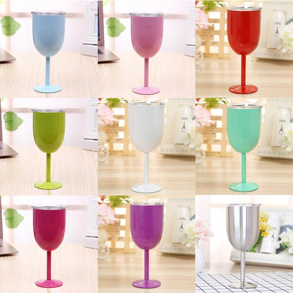 50pcs Wine Glasses 9 colors 10oz 304 Stainless Steel Goblet Vacuum Double layer thermo cup Drinkware Wine Glasses Red Wine Mugs