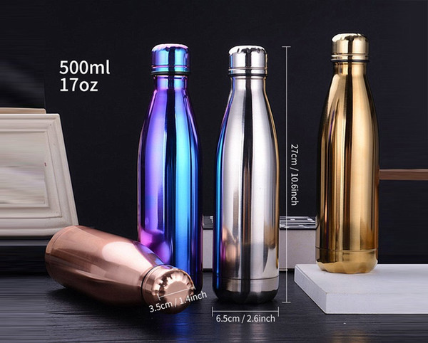 100pcs Cola Shaped Bottle Stainless steel Gold Rose Gold Insulated Double Wall Vacuum High-luminance Water Bottel Creative Thermos Bottle