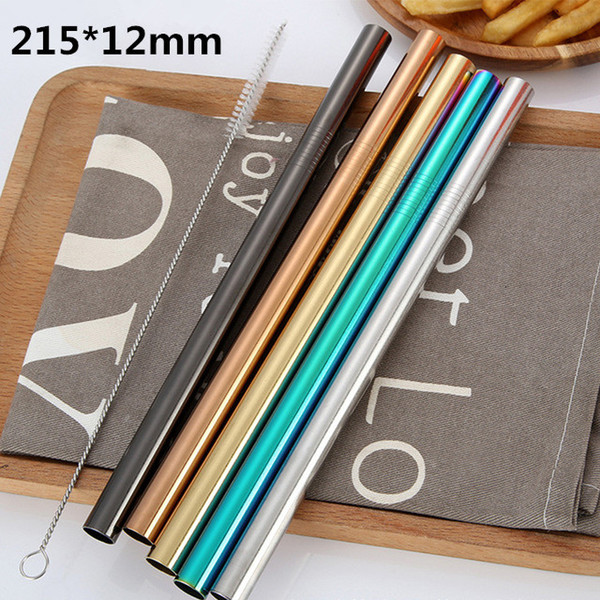 Extra Large Straw Reusable 304 Stainless Steel Drinking Straw Metal Straw for Smoothies Tapioca Pearls Milk Tea with Cleaning Brush