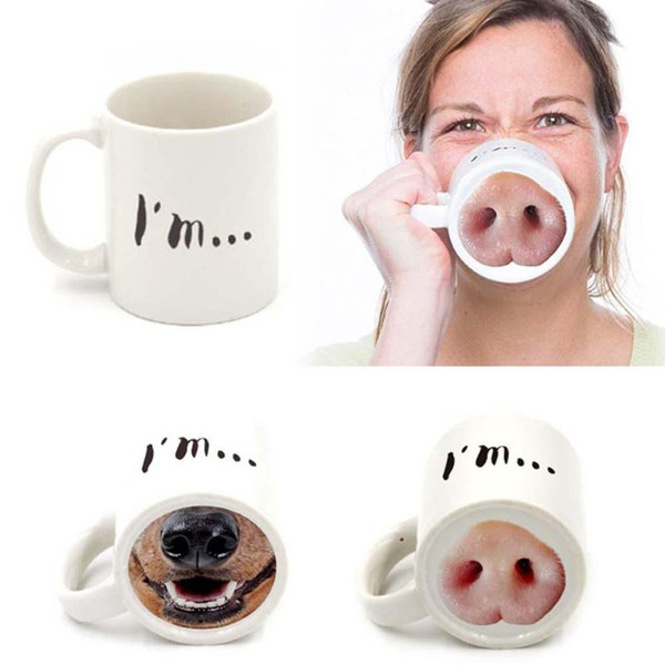 2018 Ceramic Mug Cute Creative Funny Pig Nose Coffee Cups Dog Pig Nose Mugs Tea Cups Drinkware Holder