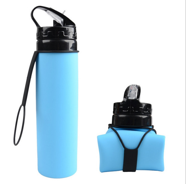 600ml Big Capacity Outdoor Sports Hiking And Camping Five Colors Silicone Folding Water Bottle, DHL free shipping