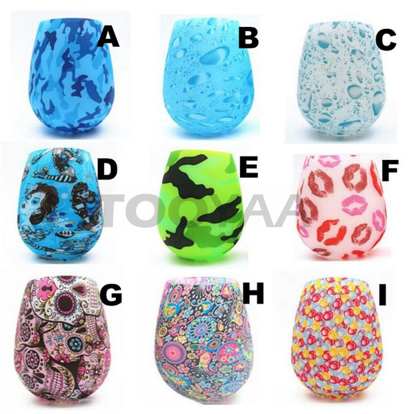 9 Colors Silicone Stemless Wine Glasses Camouflage Lip Bohemia National Skull Bubble Water Bottle Outdoor Beer Whiskey Drinking Cups Bottles