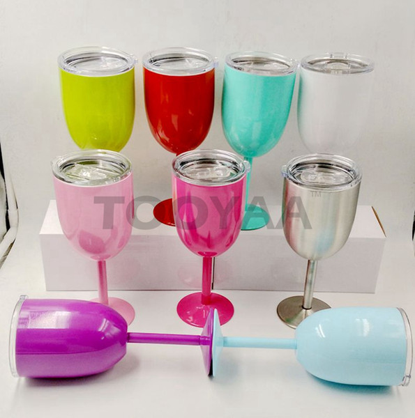 10oz Wine Glass Goblet Stainless Steel Vacuum Cocktail Cups 400ml Wine Bottles Goblet with Lid Car Cup