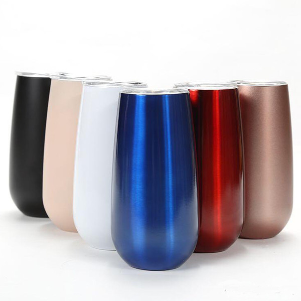 6OZ Egg Cups 304 Double Wall Stainless Steel Red Wine Glass Tumbler Vacuum Insulated Mugs With Clear Lid