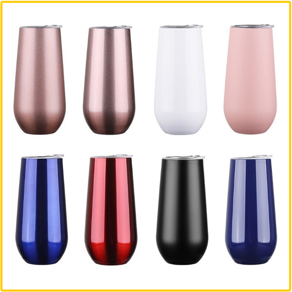 6OZ Egg Cups 304 Double Wall Stainless Steel Red Wine Glass Tumbler Vacuum Insulated Mugs With Clear Lid Free Shipping