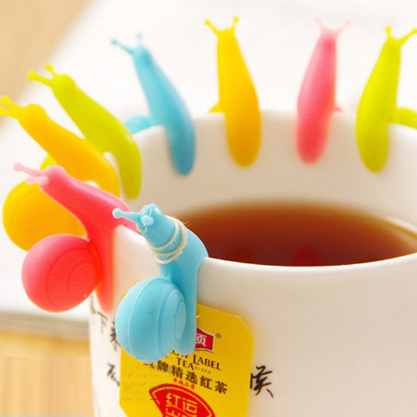 Fashion Mix Color Cute Snail Shape Mug Hanging Tool Silicone Tea Bag Holder Practical Party Glass Cup Separating Clip