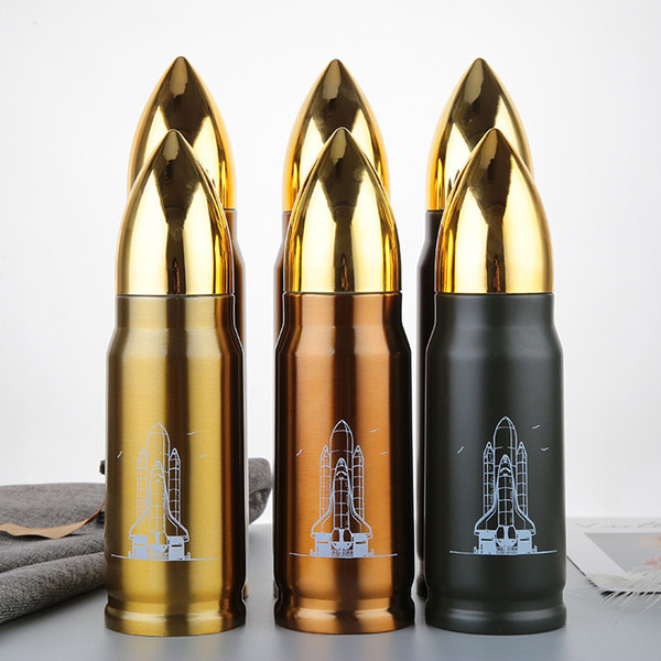 Unique Bullet Design Water Bottle, 500ML Stainless Steel Water Bottle, PVD Plated Gold Brown Black Insulated Bottle