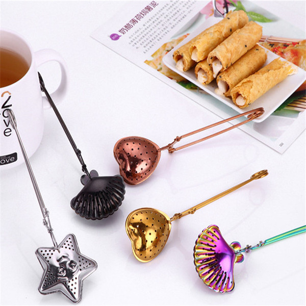 New Arrival PVD Plated Silver Gold Rose Gold Black Tea Infusers in Heart Shape Shell Star Design