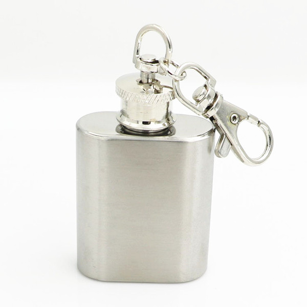 Portable 1oz Mini Brushed Polish Stainless Steel Pocket Flasks, Classic Design Mini Alcohol Whisky Flasks with Keychain