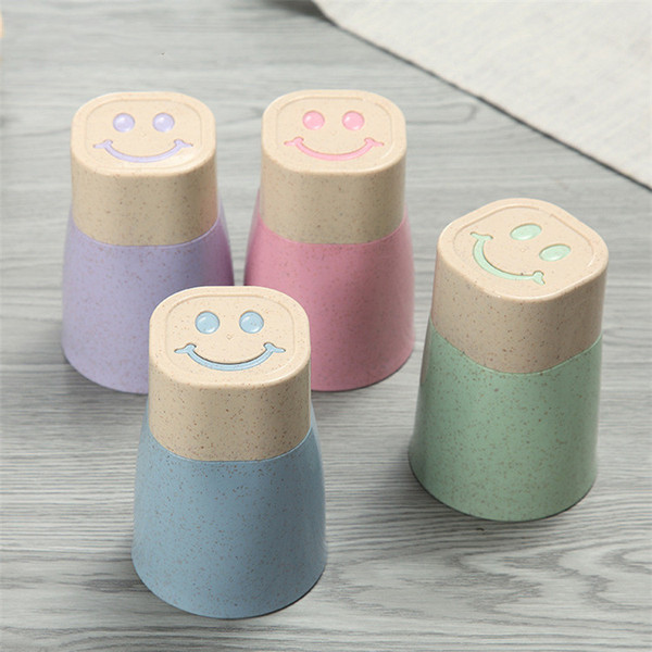 Lovely Plastic Cup Plastic Tumbler Set Smile Design 10 oz Wheat Straw and Plastic Tumbler Wholesale