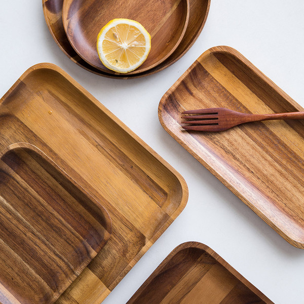 Wooden Tray Dinner Plate Food Dessert Tea Plate Round Square Rectangle